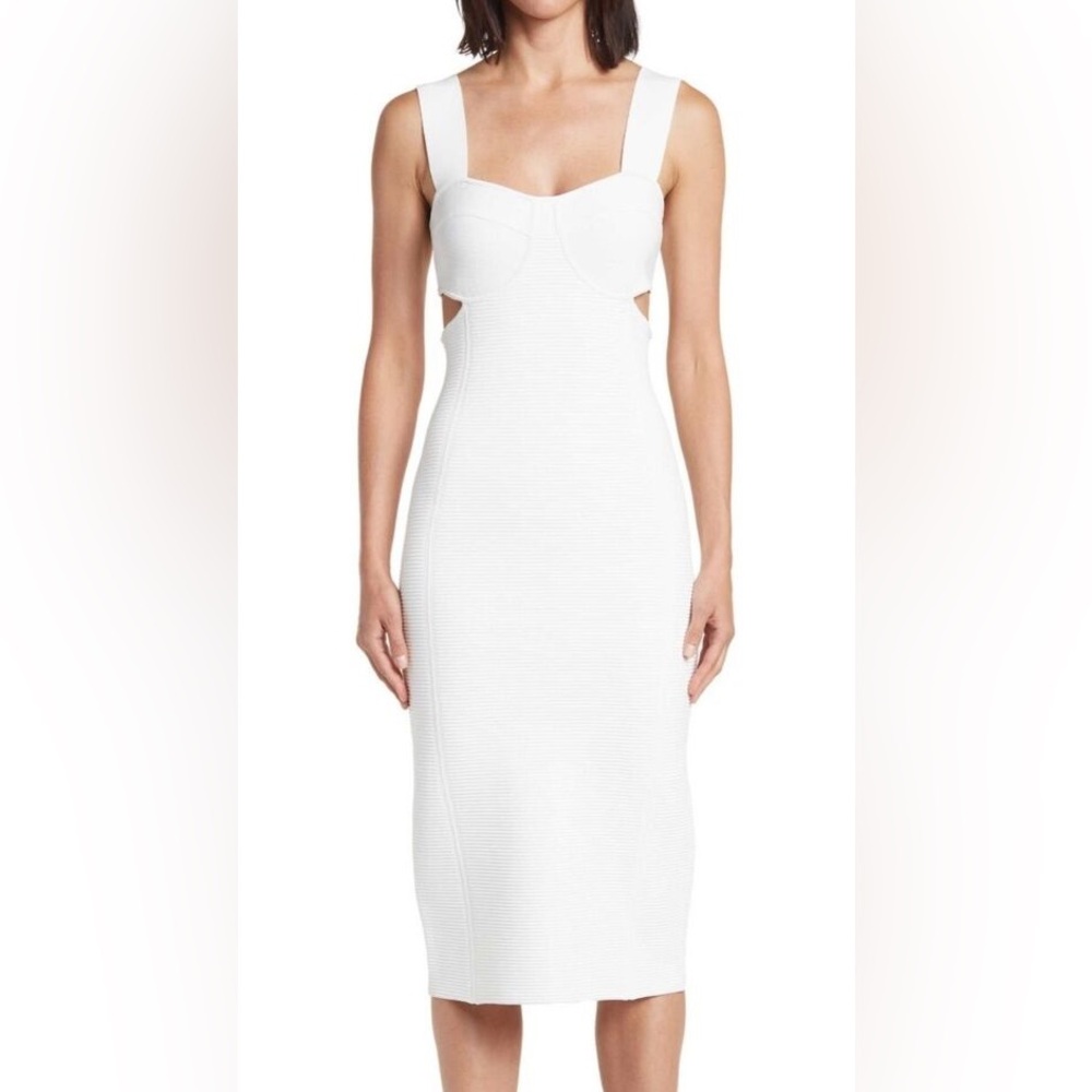 NWT Herve Leger Ottomon Bustier Alabaster Rib Knit Cutout Dress
